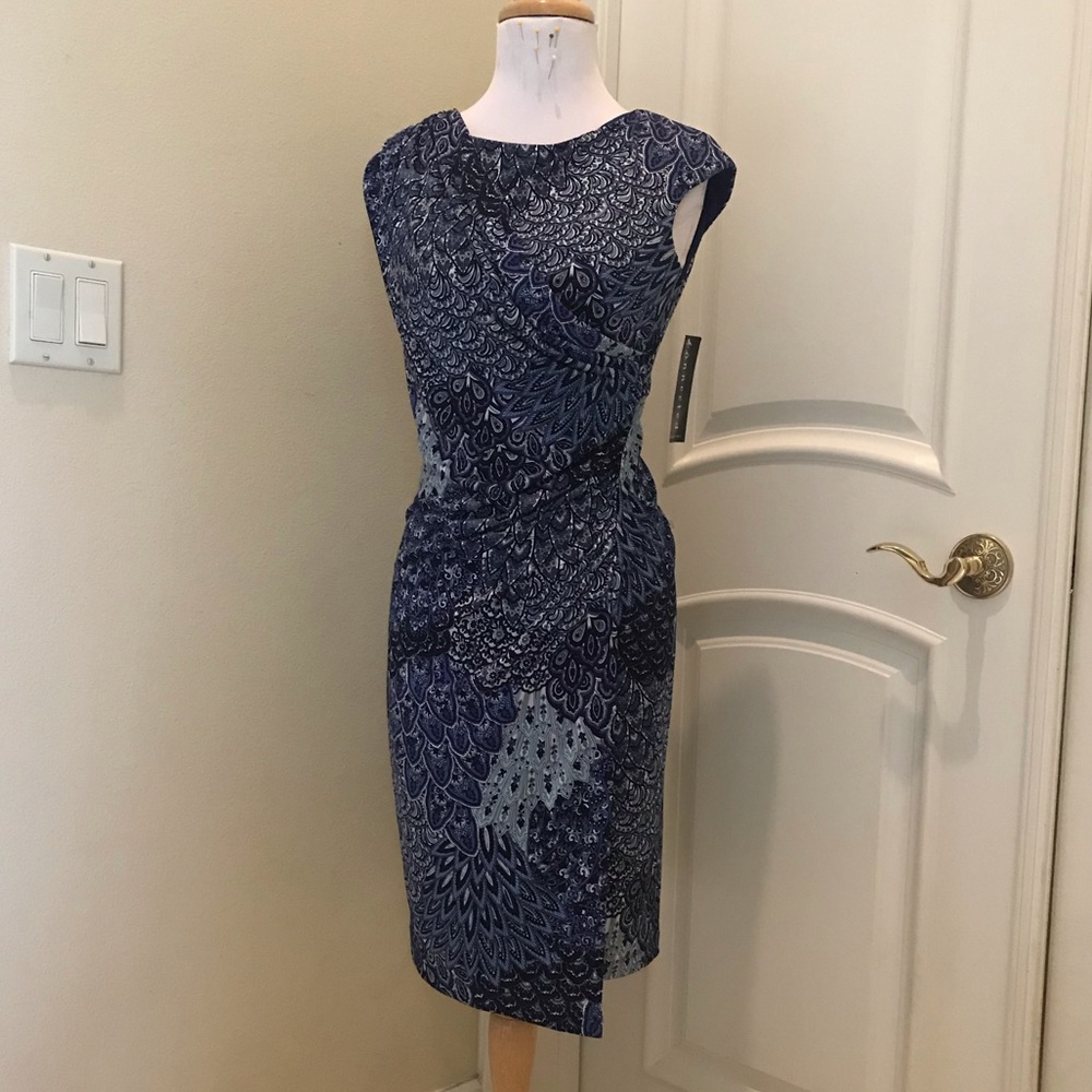 NWT Connected blue paisley pattern knit jersey dress